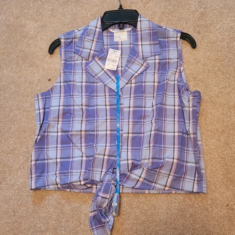 Tailor B. Moss Lavender Plaid Tie-Front Sleeveless Top - Picture 5 of 5